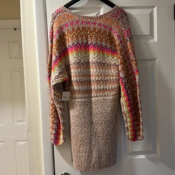 NWT Free People Forever Fair Isle Strawberry Knit Wrap Sweater Dress Small - Picture 6 of 10